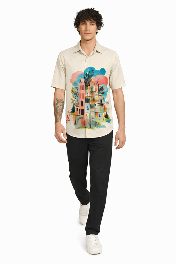 Mens Causal Shirt(House Print)